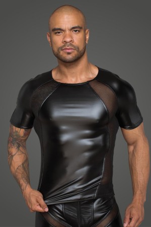 T-shirt made of powerwetlook  with 3D net inserts H056 by Noir Handmade Rebellious Collection