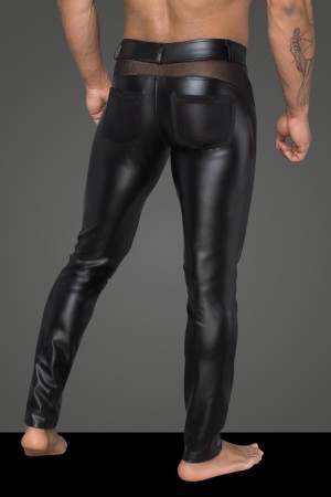 Men's powerwetlook long pants with inserts and pockets made of 3D net H059 by Noir Handmade Rebellious Collection