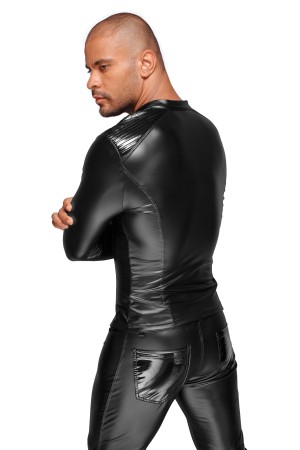 Powerwetlook men's jacket with pleated PVC epaulets H052 by Noir Handmade Decadence Collection