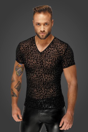 Leopard flock v-neck t-shirt H071 by Noir Handmade Alpha Collection