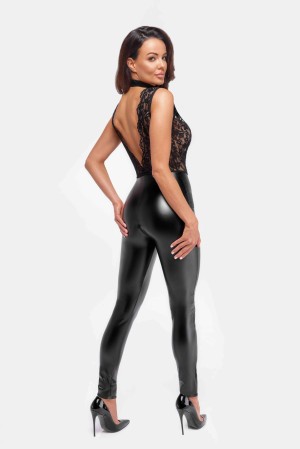 F298 Libido Deep-V catsuit with collar and pearl chain