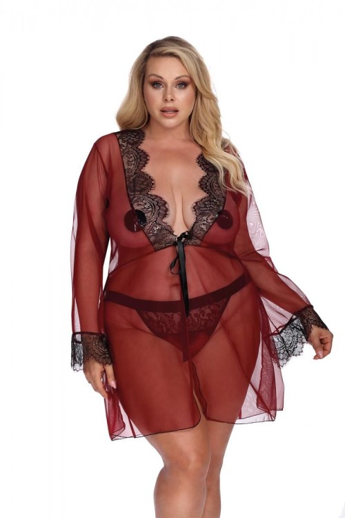 dark red Robe with lace AA052931 - 3XL/4XL