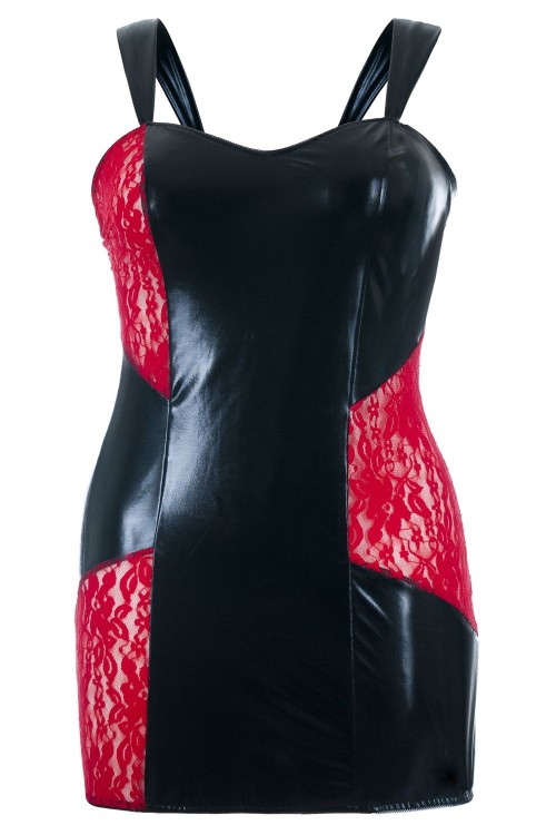 schwarz/rotes Wetlook Chemise SB/1006 38/40 Sexy Base