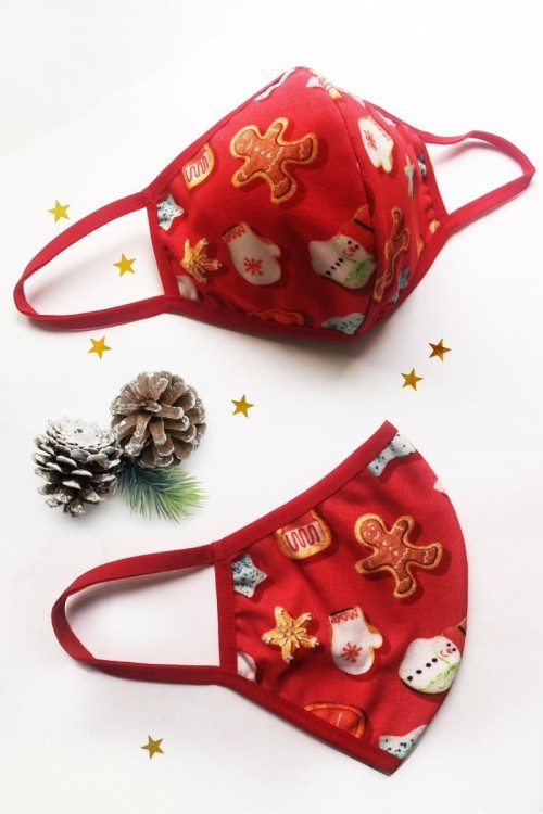 2-lagige X-mas Maske rot - OS