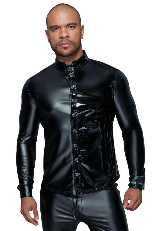 Long-sleeved Powerwetlook & PVC shirt H064 - 2XL