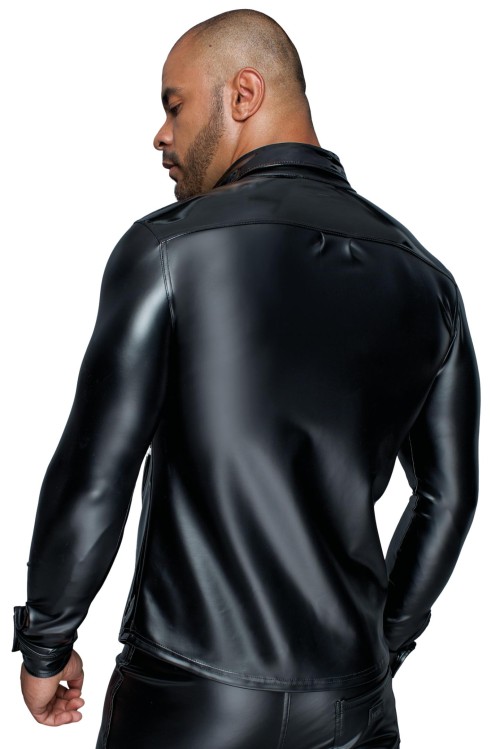 Long-sleeved Powerwetlook & PVC shirt H064- 2XL