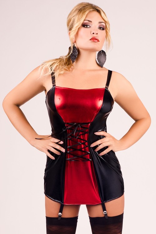 black/red Suspender Dress M/1024 46/48 by Andalea Lingerie