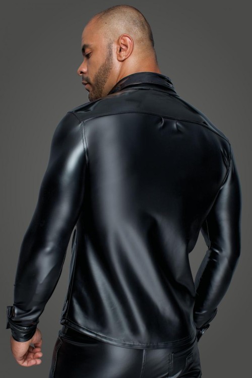 Long-sleeved Powerwetlook & PVC shirt H064- S