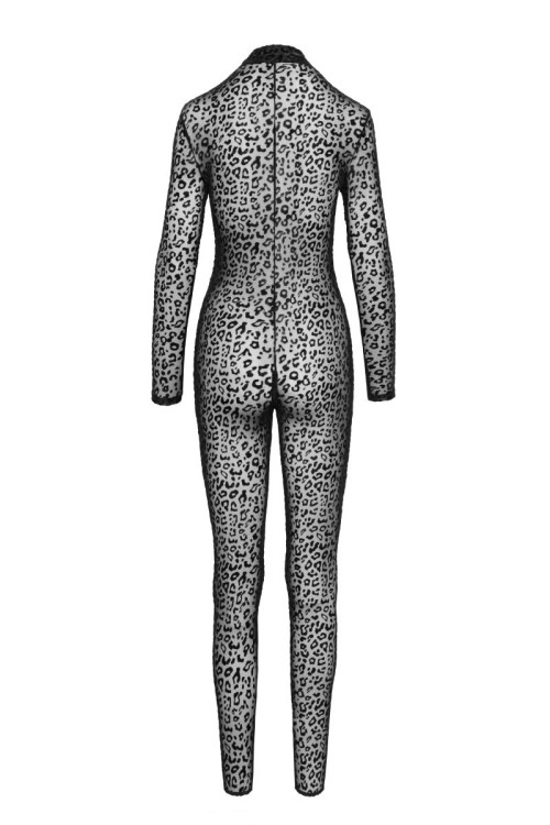 F285 Full body leopard flock catsuit - M