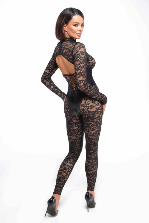 F299 Enigma lace catsuit with underbust bodice - 3XL
