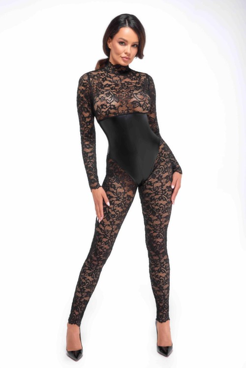 F299 Enigma lace catsuit with underbust bodice - M
