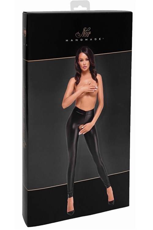 F304 Taboo wetlook leggings with open crotch and bum - L