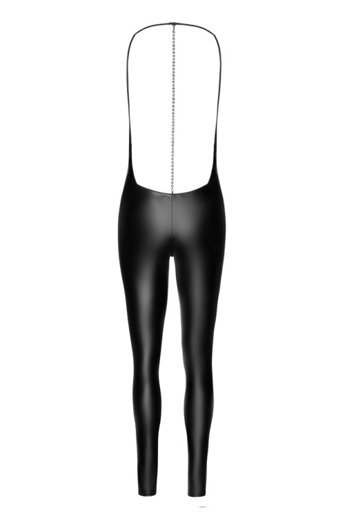 F306 Mirage catsuit with jewelry rhinestone chain adorning the back L
