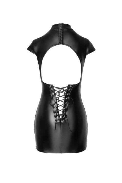 F309 Fantasy wetlook mini dress with lace up back - L