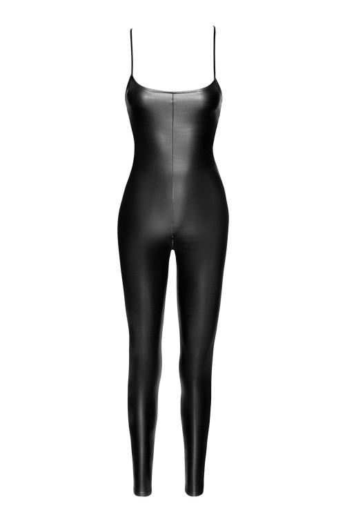 F316 Wild crocodile printed wetlook catsuit with lace up back - 3XL
