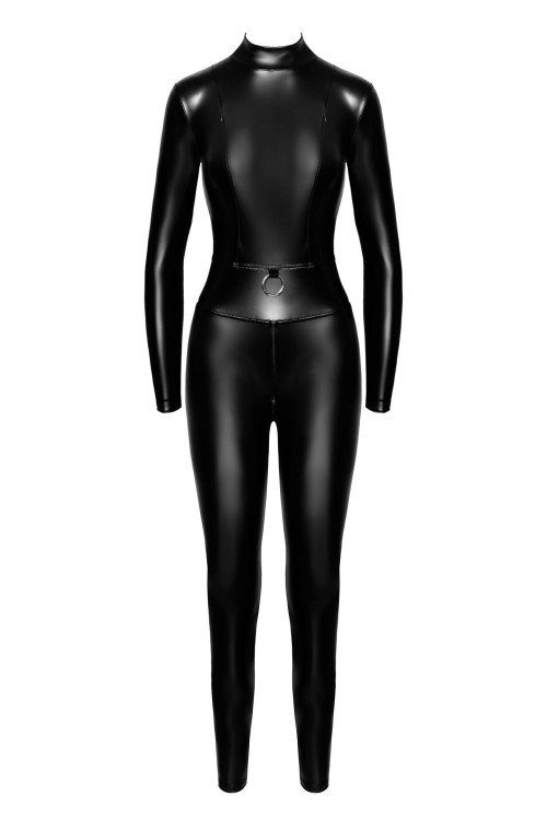 F319 Caged wetlook catsuit with zippers and ring - 3XL