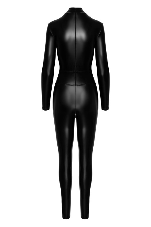 F319 Caged wetlook catsuit with zippers and ring - 2XL
