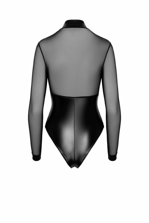 F321 Wetlook/Tüll Body mit Ringen - L