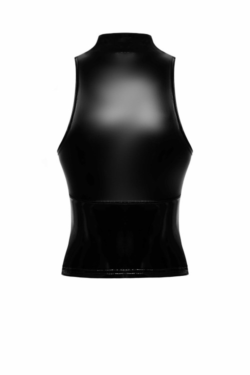 F324 Glam wetlook top with vinyl collar - M