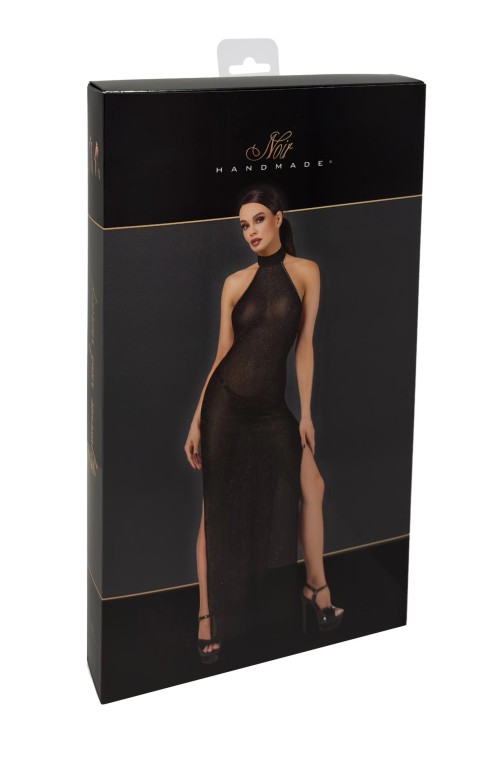 F372 langes Kleid Onyx Twin-slit - XS