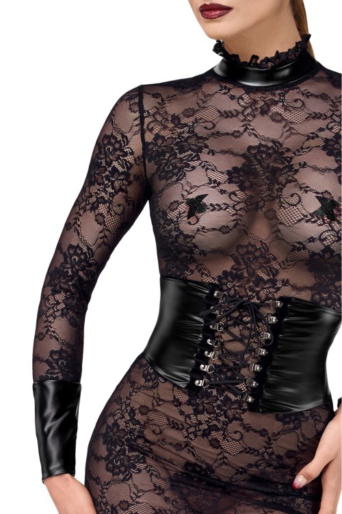 F375 halblanges Kleid Noirelle aus Spitze - XS