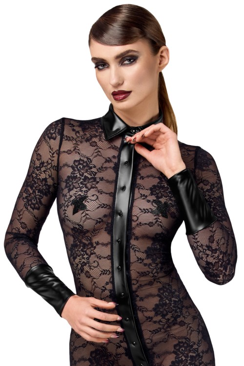 F376 halblanges Kleid Noirelle aus Spitze - XS