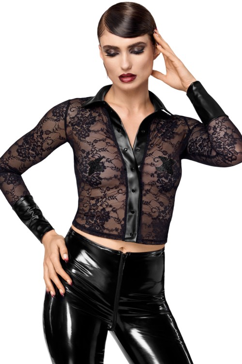 F377 Noirelle Lace Button-up Shirt - XS