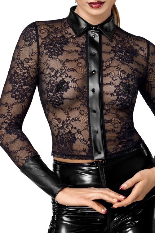 F377 Noirelle Lace Button-up Shirt - XS