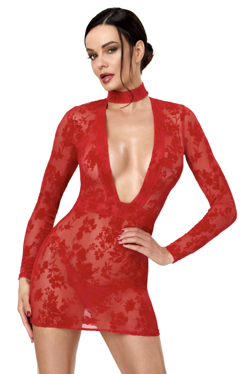 F415 Lovebite Plunging V Mini Dress - XS