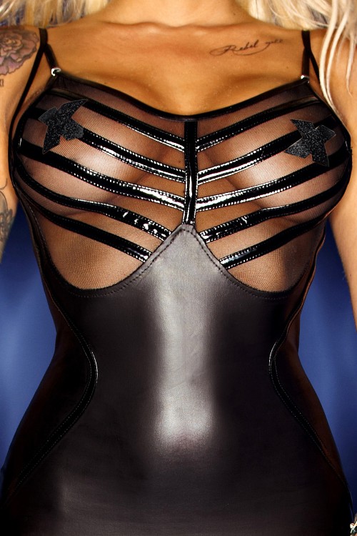 schwarzes Wetlook-Kleid F078 XXL von Noir Handmade