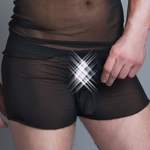 Boxer MC/9010 aus schwarzen transparenten Tüll für Männer S/M