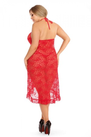 rotes langes Kleid AA052066 von Anais Apparel Plus Size