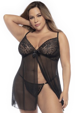 schwarzes Babydoll Plus Size - MAL7501XBLK von Mapale