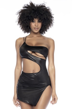 Sexy black dress in wet look fabric - MAL4587BLK - S/M