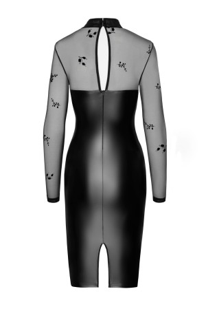 F310 Sublime wetlook and flocked mesh midi dress - 2XL