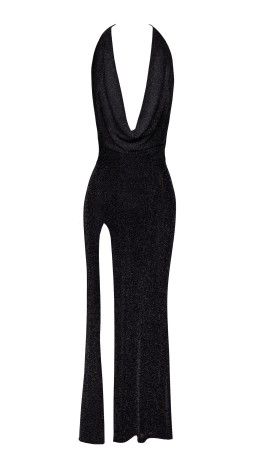 F373 langes Kleid Onyx Liquid - XS