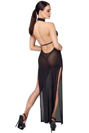 F372 langes Kleid Onyx Twin-slit von Noir Handmade