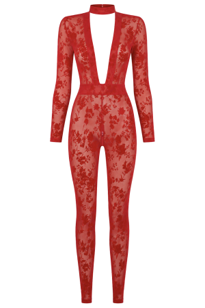 F414 Lovebite Plunging V Catsuit - XS