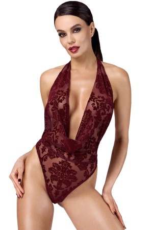 F386 Kink Royal cascade bodysuit red by Noir Handmade
