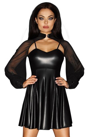 schwarzes Wetlook Kleid F118 M von Noir Handmade