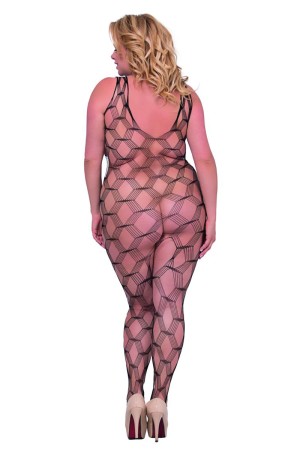 schwarzes Netz-Catsuit ouvert 6254, Bodystocking von Softline Plus Size