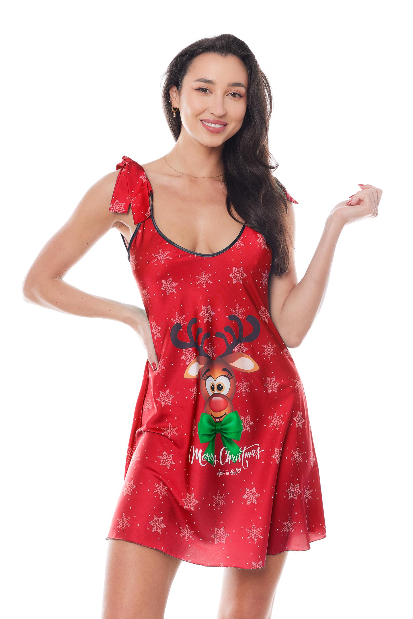 rotes Weihnachtskleid mit Rentier - S/M